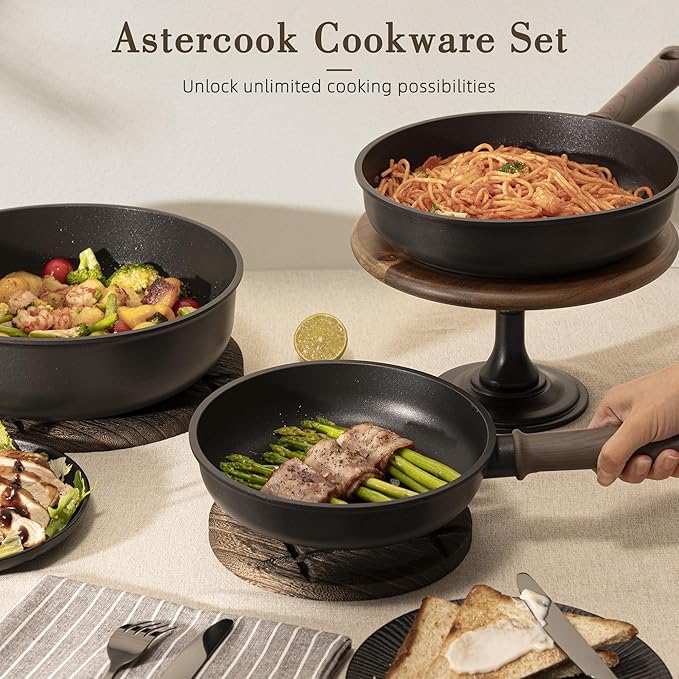Astercook 19 Pcs Pots and Pans Set Non Stick, Non toxic Healthy Kitchen Cooking - Image 6