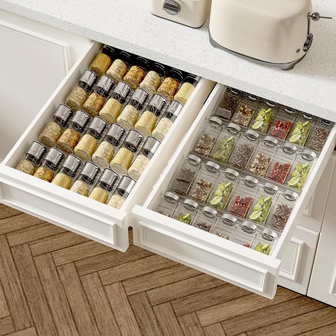 AMBIRD Spice Drawer Organizer, 4 Tier-2 Set Clear Spice Rack Tray Expandable - Image 6
