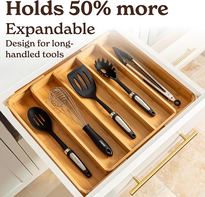SMIRLY Silverware Drawer Organizer – Bamboo Kitchen Drawer Organizer, - Image 6
