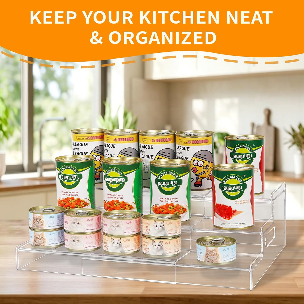 Expandable Can Rack Organizer, 3 Tier Acrylic Can Food Storage for