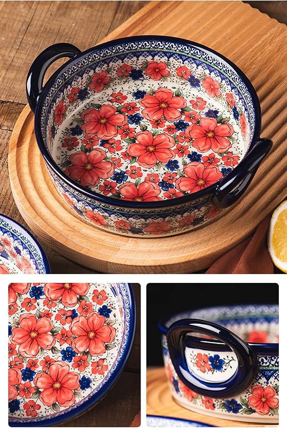 Vintage Style Cherry Blossom Flowers Pottery Bakeware Ceramic Casserole Dish - Image 6