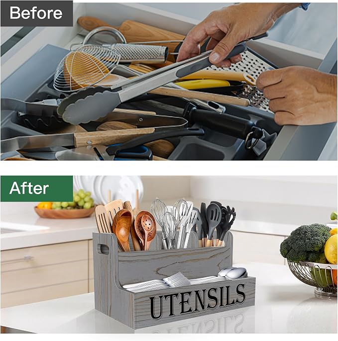 Suli Kitchen Utensils Holder, Wooden Utensil Organizer - Image 3