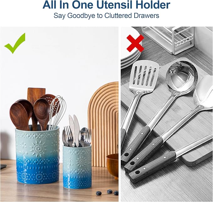 LOVECASA Utensil Holder, 7.2"+5.4" Ceramic Utensil Holder - Image 3