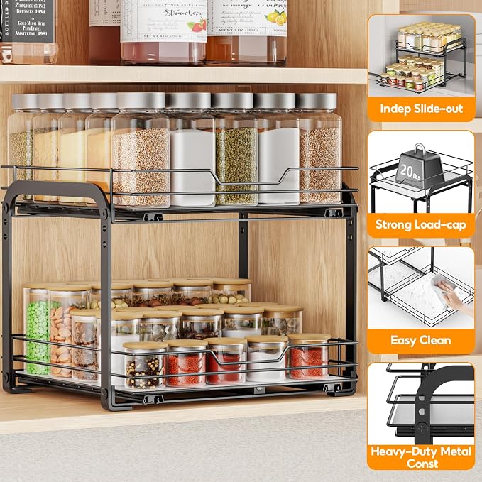 Spice Rack Organizer for Cabinet, 2 Tier Pull Out Spice Rack – Heavy Duty Metal - Image 4