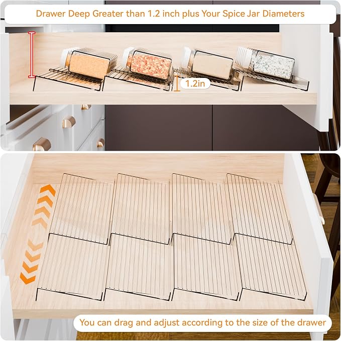 Yieach 8 Pack Adjustable In Drawer Spice Organizer - Image 5