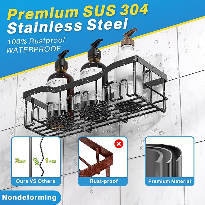 Shower Caddy 2 Pack, Adhesive Shower Organizer - Image 5