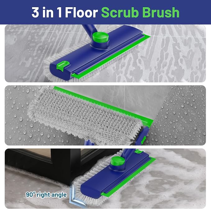 Floor Scrub Brush with Long Handle: 3 in 1 Heavy-Duty Floor Scrubber Brush with - Image 5