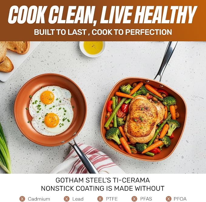 GOTHAM STEEL 20 Pc Ceramic Cookware Set, Copper Pots and Pans Set Non Stick - Image 3