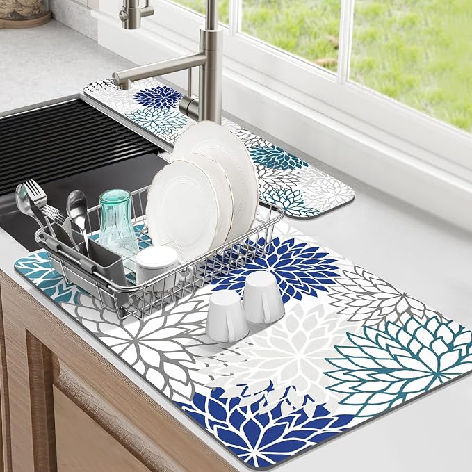 Findosom 2PCS 12" x 20" Dish Drying Mat & 24" x 5.5" Sink Splash Guard by Findosom