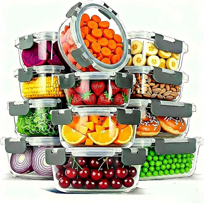 12 Pack Glass Food Storage Container Set by Bestfull