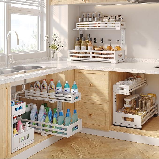 2-Pack 19"Deep Under Sink Organizer And Storage, 2-Tier L-Shaped Pull Out - Image 6
