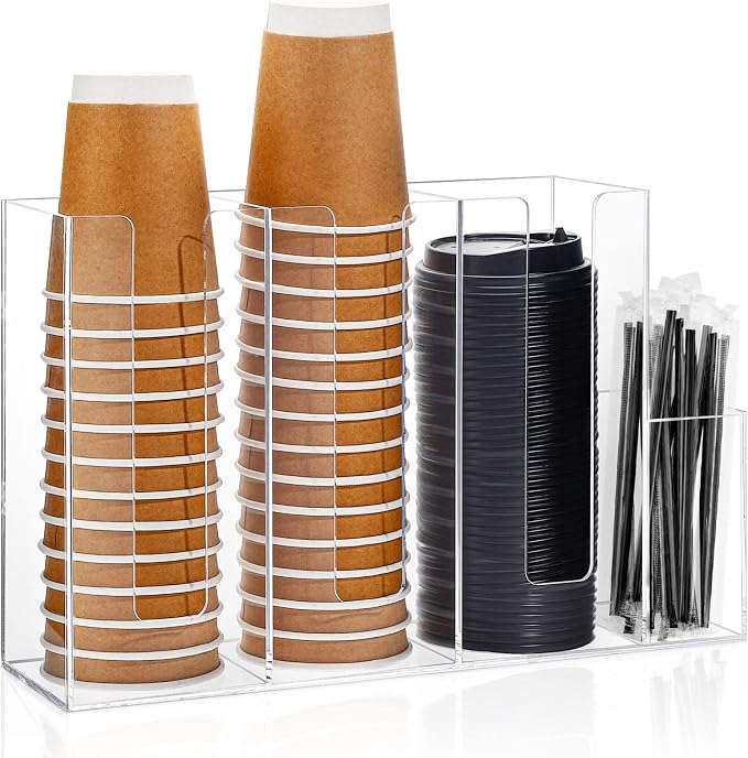 Cunhill 4 Compartments Acrylic Coffee Cup and Lid Storage Organizer Holder by Cunhill