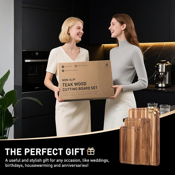 Teak Wood Cutting Board Set for Kitchen High-End Non Toxic Non Slip Over Sink - Image 8