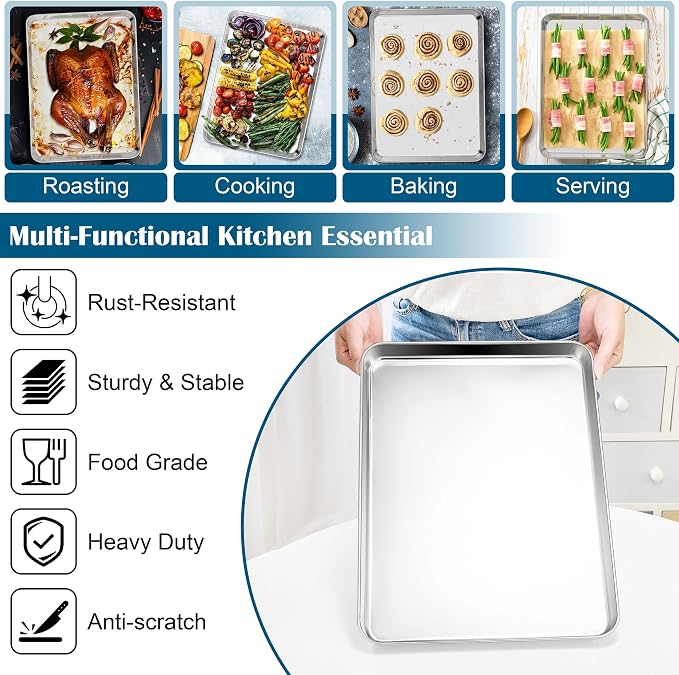 E-far Baking Sheet with Wire Rack, Large Stainless Steel Cookie Sheets Pan & - Image 4
