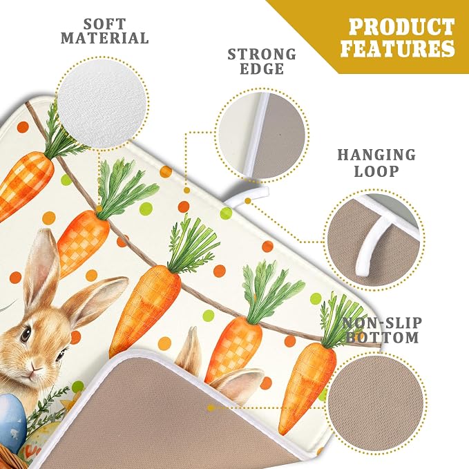 Giwawa Easter Bunny Dish Drying Mat Eggs Carrot Dishes Drainer Pad Absorbent - Image 4