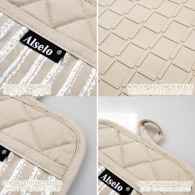 Alselo Silicone Pot Holders Set of 3 Heat Resistant & Non Slip Potholders - Image 3