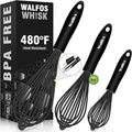 Walfos Silicone Whisk, Stainless Steel Wire Whisk Set of 3 -Heat Resistant by Walfos