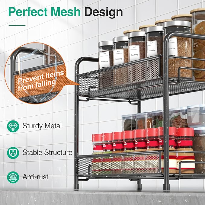 Spice Rack Organizer for Countertop, Xpatee 2-Tier Foldable Metal Rust-Proof - Image 5