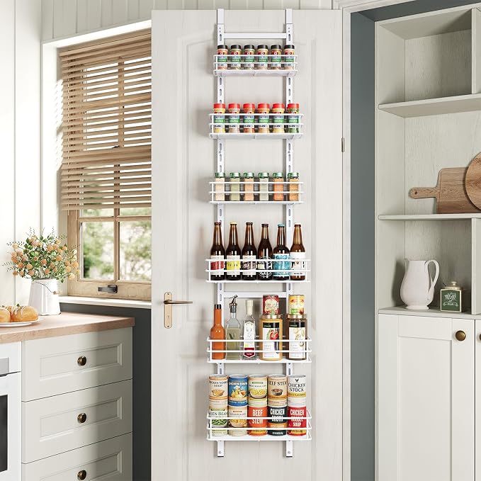 Adjustable 6-Tier Over the Door Pantry Organizer, Spice Rack, Narrow Hanging by Purdaz