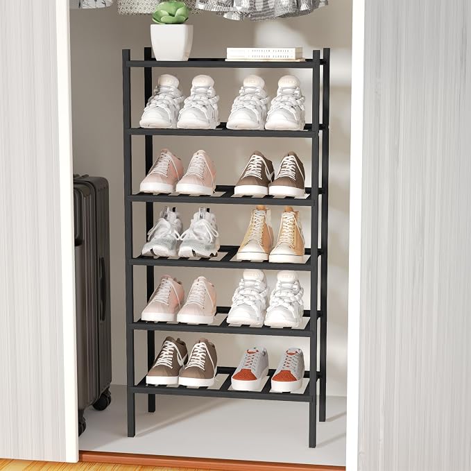 ROMGUAR CRAFT 6-Tier Bamboo Small Shoe Rack, Free Standing Wood Shoe Shelf - Image 6