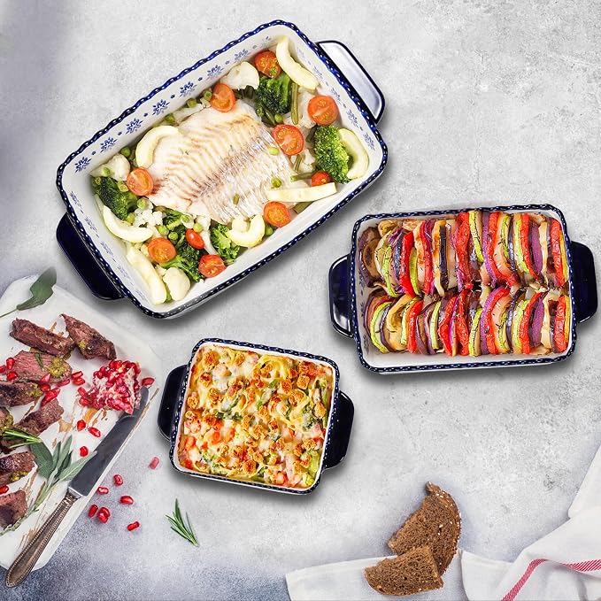 SOUJOY 3 Pack Porcelain Bakeware Set, Rectangular Baking Dishes, Lasagna Pan - Image 7