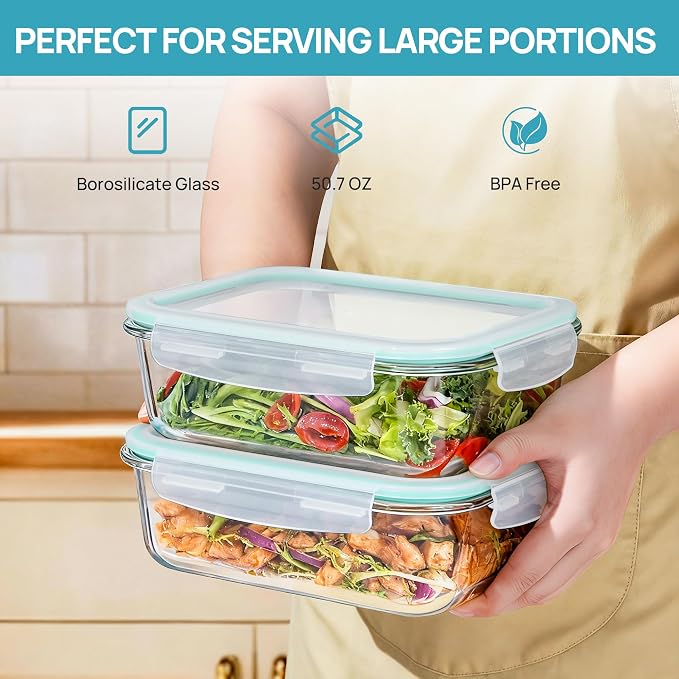 Vtopmart 2Pack 1500ml/50.7oz Large Glass Storage Containers - Image 3