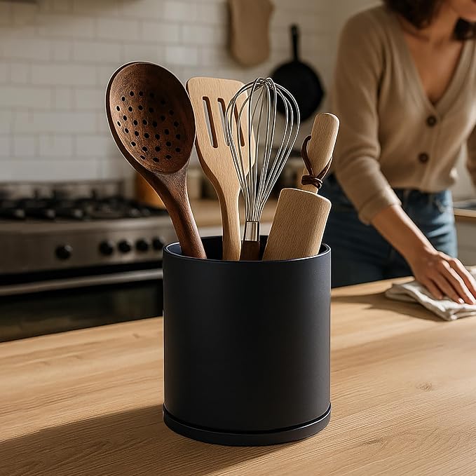 D'vine Dev 360° Rotating Utensil Holder – 7.2" Kitchen Utensil Crock - Image 3