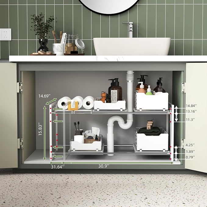 NETEL NETELAdjustable Under Sink Organizers and Storage, 2 Tier Expandable Pull - Image 3