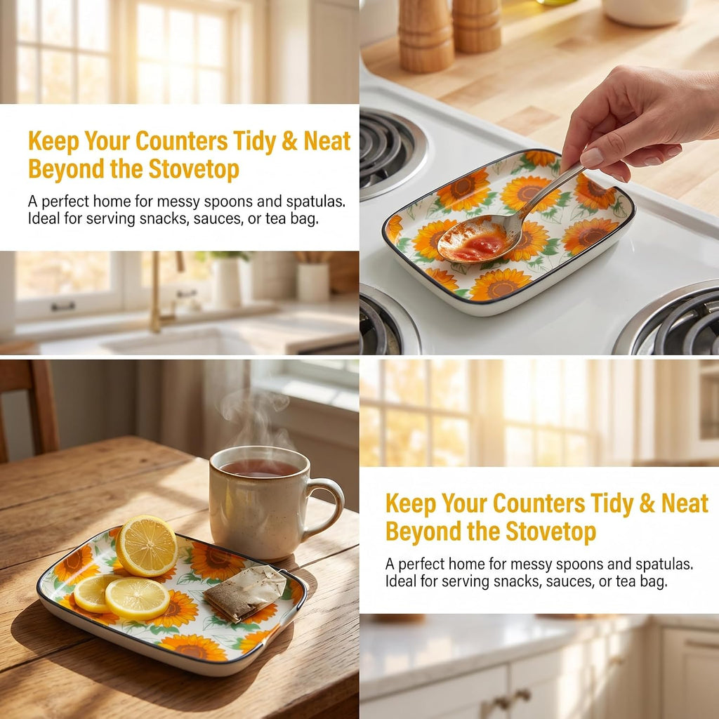 Sunflower Ceramic Spoon Rest for Stove Top for Kitchen Counter