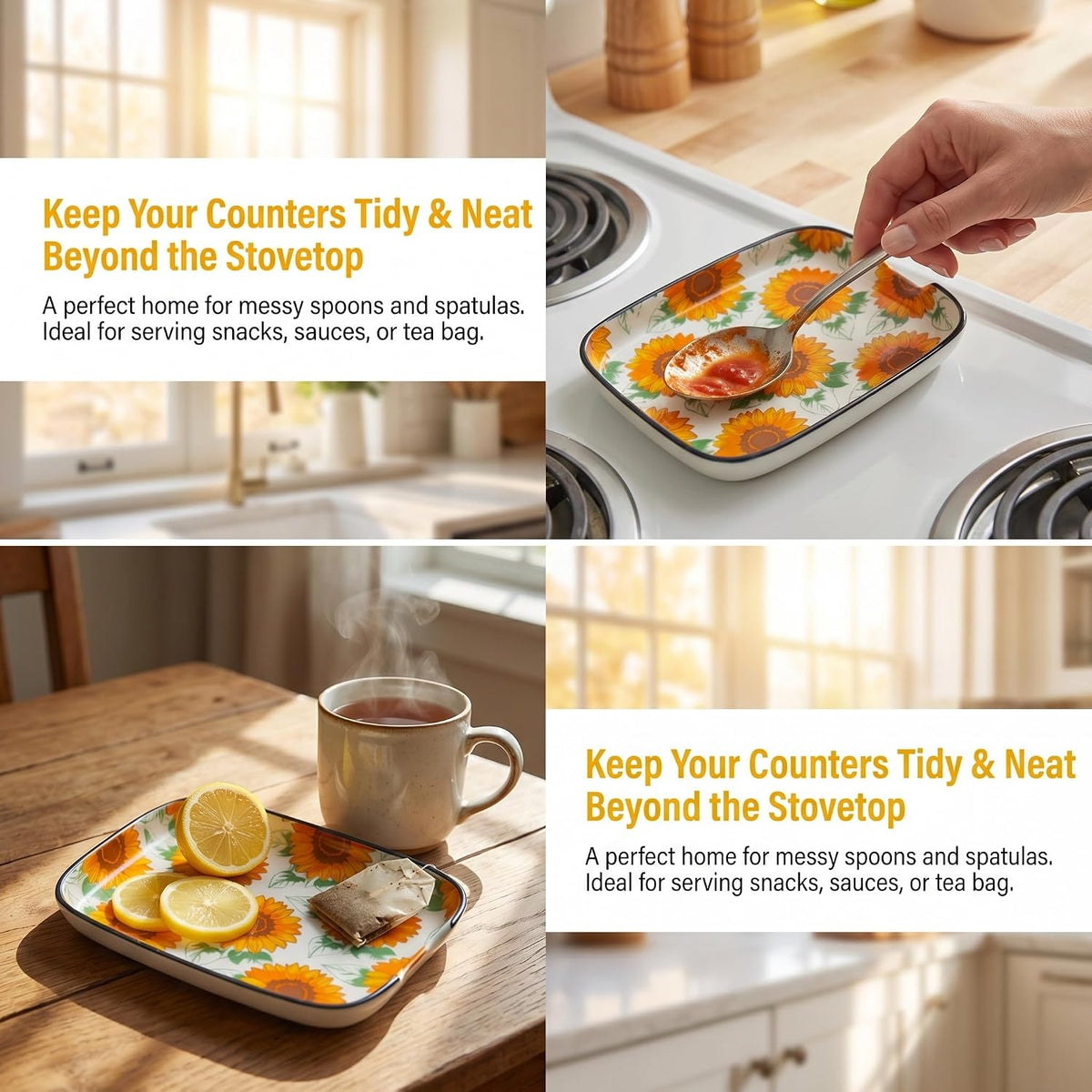 Sunflower Ceramic Spoon Rest for Stove Top for Kitchen Counter