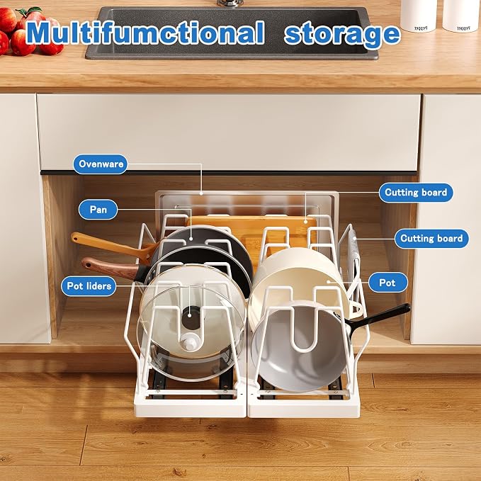 Mustorn 2 Pack Pots and Pans Organizer Under Cabinet, 21.6" Deep Pull Out Pot - Image 2