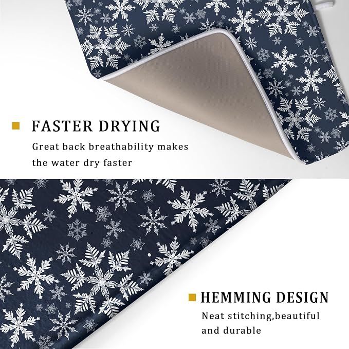 Christmas Dish Drying Mat for Kitchen Counter 24x18 Inch Xmas Snowflake Drying - Image 5