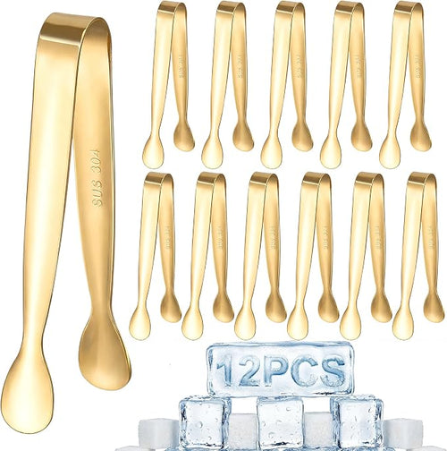 12 Pcs Gold Serving Tongs, Stainless Steel Ice Tongs Mini Sugar Tongs by ELASO