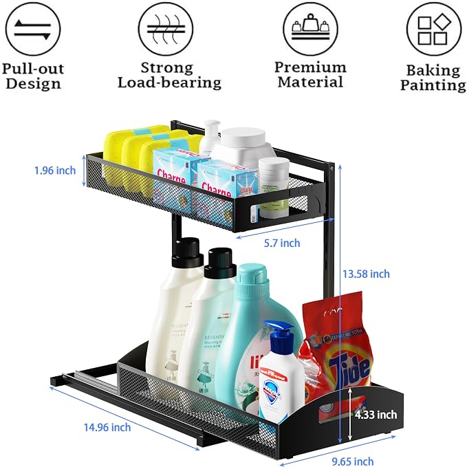 Petiza Under Sink Organizer, 2 Pack Height Adjustable Under Sink Organizers and - Image 8