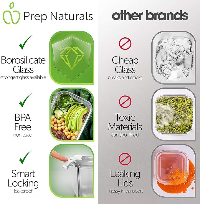 PrepNaturals 5 Pack 30 Oz Glass Meal Prep Containers - Image 5