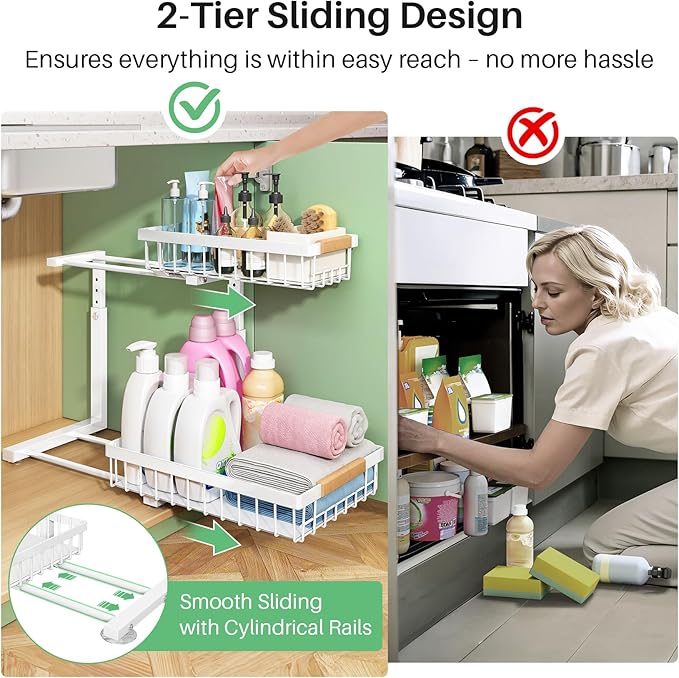 Kitstorack Under Sink Organizer, 2 Tier Under the Sink Storage, Slide out Pull - Image 6