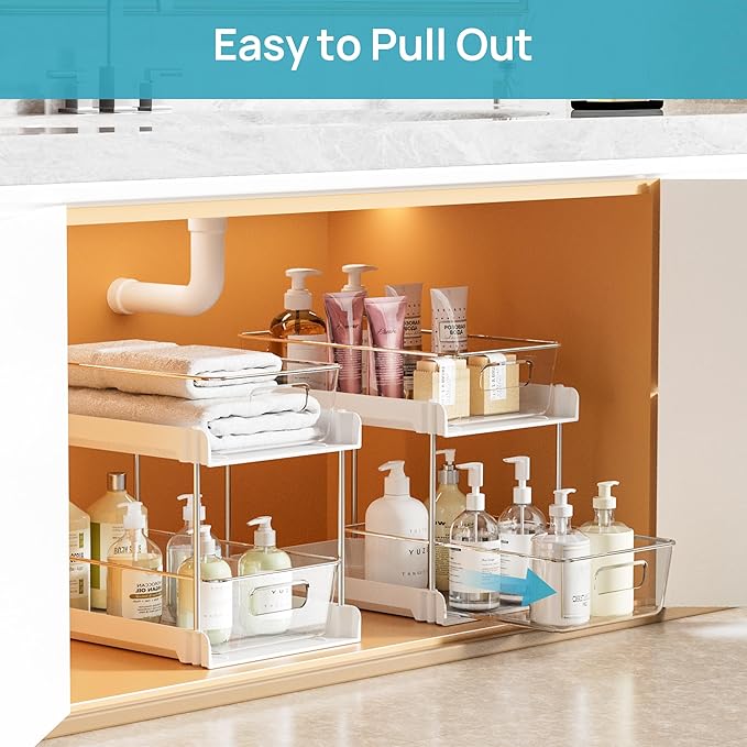 Vtopmart 2 Pack Bathroom Organizer, 2 Tier White Under Sink Organizers Vanity - Image 4