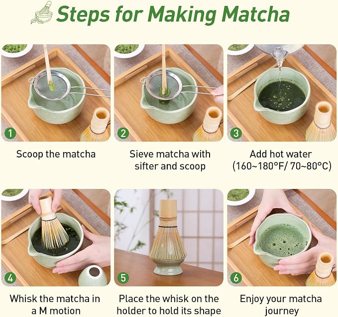 Matcha Whisk Set, Bamboo Whisk, Bamboo Scoop, Stainless Sifter - Image 6