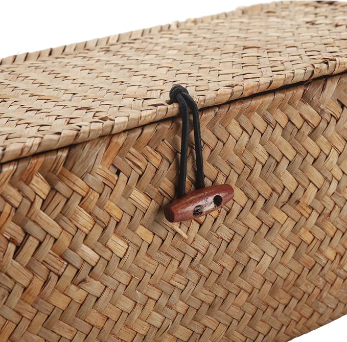 Seagrass Tank Basket with Lid Woven Toilet Roll Storage Basket with Sections - Image 6