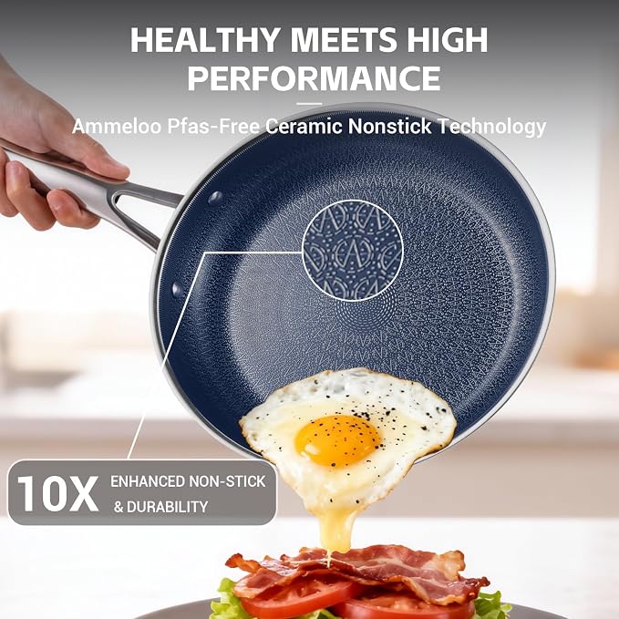 Ammeloo Hybrid Stainless Steel Cookware Set, 17-Piece Tri-Ply Pots and Pans Set - Image 9