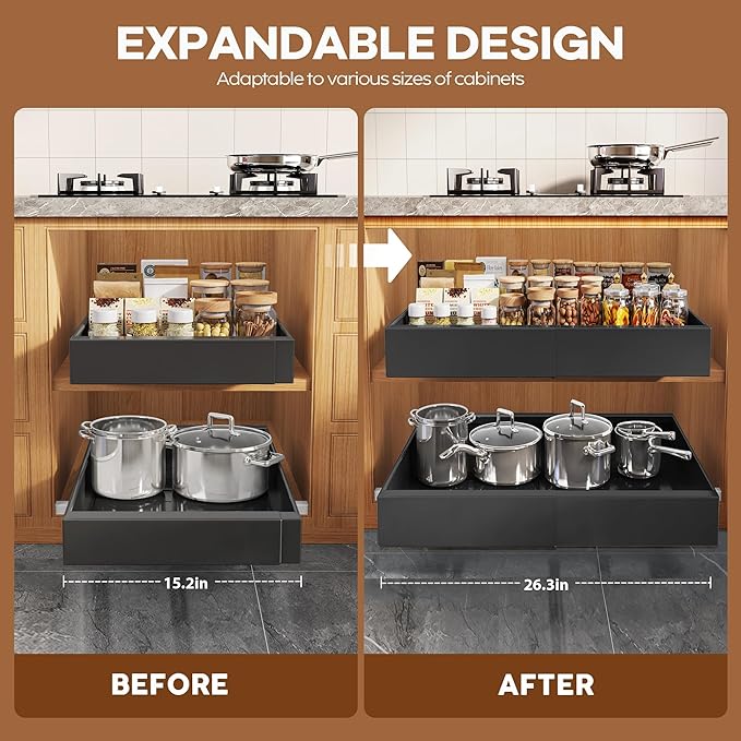 Seinloes 4 Pack Expandable Width Pull Out Cabinet Organizer 21" Deep - Image 3
