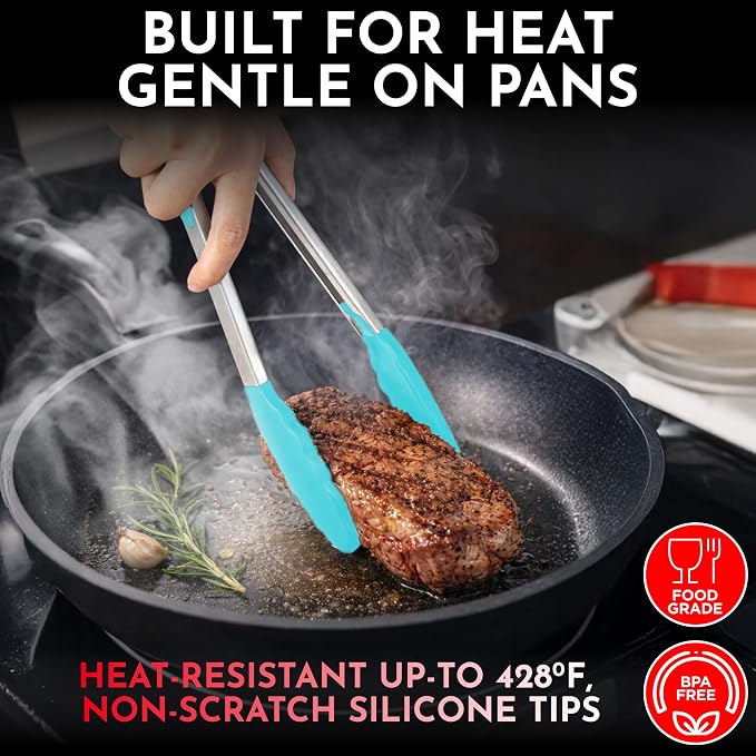 Kitchen Tongs with Silicone Tips Set of 3 Heat Resistant Tongs - Image 5