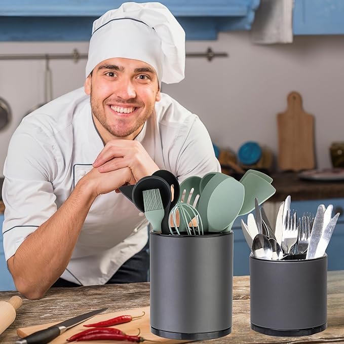 LIBODOUR Kitchen Utensil Holder Extra Large Rotating - Image 3
