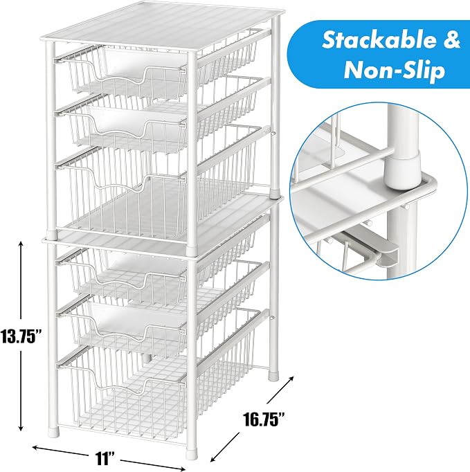 Simple Houseware Stackable 3 Tier Sliding Basket Organizer Drawer - Image 3