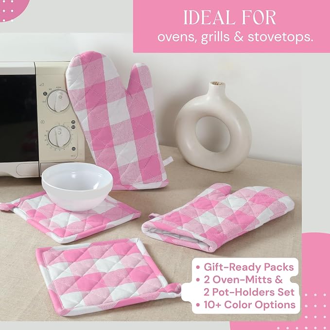 Buffalo Plaid Check Oven Mitts and Pot Holders Set, 100% Cotton, Heat Resistant - Image 7