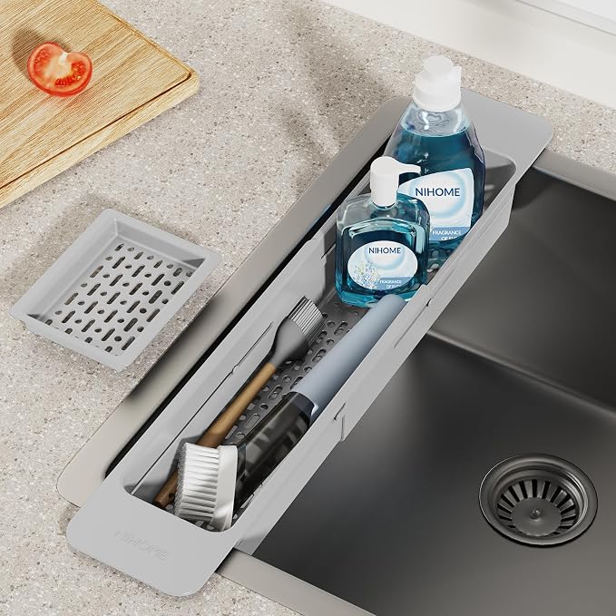 NiHome Extendable Sink Kitchen Organizer, Extra Long Telescopic Brush Storage - Image 2