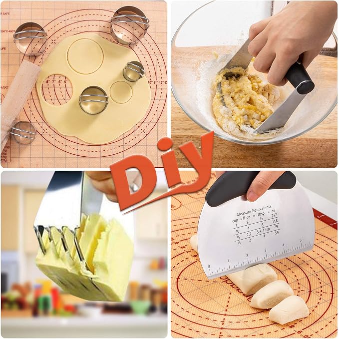 Biscuit Cutter, Pastry Cutter, Bench Scraper, Silicone Pastry Dough Baking Mat - Image 3
