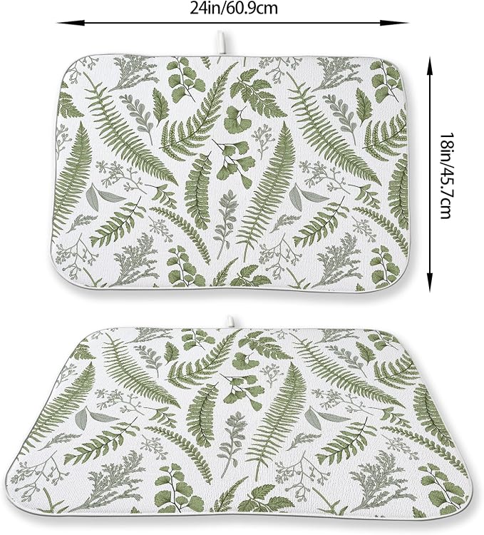 Sage Green Herb Leaves Dish Drying Mat 18 x 24 Inch Vintage Sage Green Leaf - Image 3