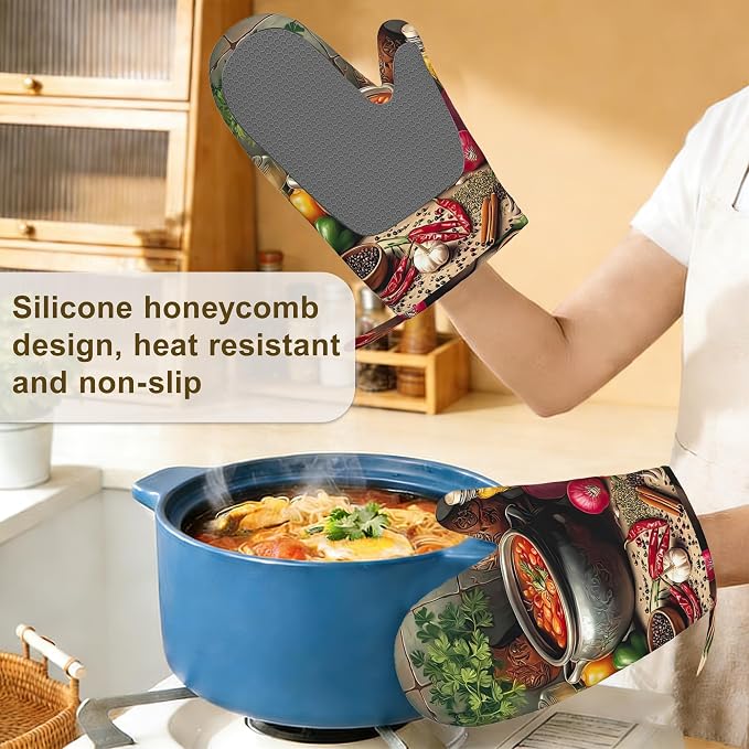 Herbs Spices Seasonings Oven Mitts and Pot Holders Set of 4, Heat Resistant Non - Image 4