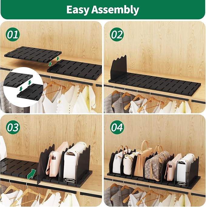SPACEKEEPER Shelf Divider for Closet, 2 Pack Adjustable Purse Organizers - Image 6